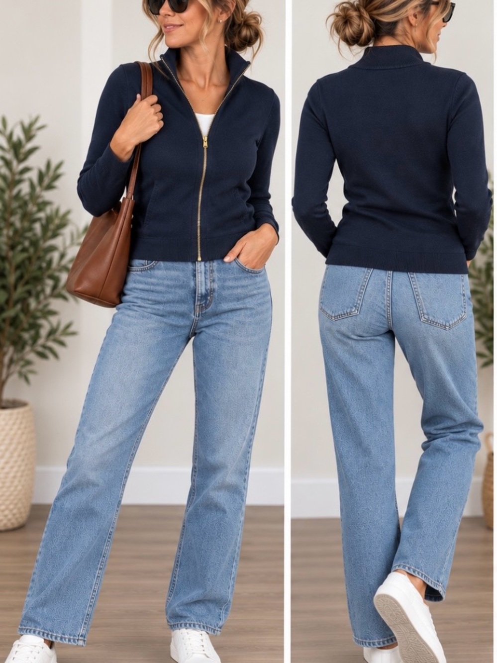 Tommy Hilfiger Pima Cotton Blend Full Zip Sweater Navy Blue Women’s Size Medium